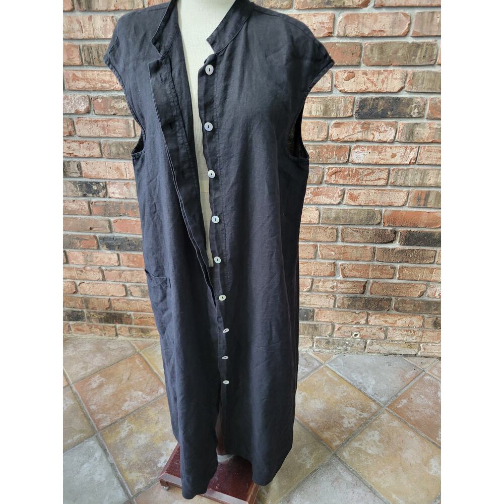 Bryn Walker Black Linen Button Front Maxi Shirt Dress Quiet Luxury Lagenlook XL - Picture 2 of 6